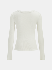 Cotton Blend Ribbed V-Neck Long Sleeve T-Shirt