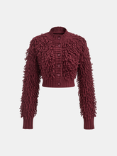 Textured Fringe Buttoned Knit Top