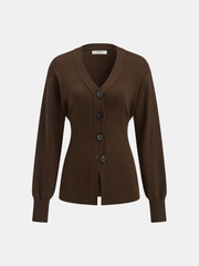 Wool-Blend V-Neck Button-Down Cardigan