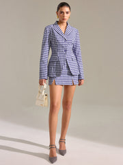 Belted Vintage Gingham Split Mini Skirt