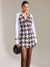 Houndstooth Shirt-Paneled Mini Dress