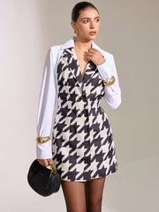 Houndstooth Shirt-Paneled Mini Dress