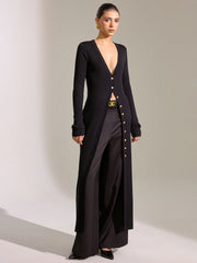 Metal Button Longline Knit Cardigan Dress