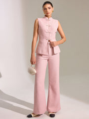 Textured Mid-Waist Straight Leg Pants