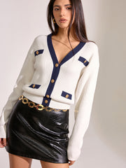 Contrast Trim Metal Button Cardigan