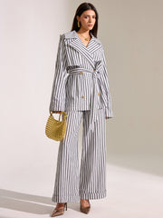 Striped Cotton Belted Trench Coat