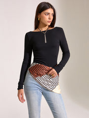 Long Sleeve Lace Backless T-Shirt