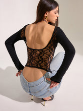 Long Sleeve Lace Backless T-Shirt