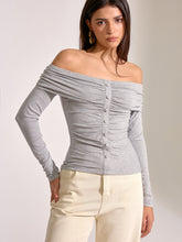 Off-Shoulder Ruched Long Sleeve T-Shirt