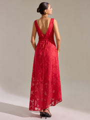Floral Jacquard Sleeveless Maxi Dress