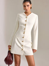 Metal Button-Front V-Neck Mini Dress