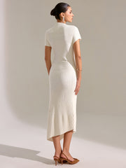 Mock Neck Short Sleeve Asymmetric Hem Maxi Dress