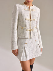 Metal Detail Knot Button Tweed Jacket