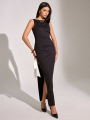 High Slit Bow Sleeveless Maxi Dress