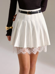 Lace Trim Pleated Mini Skirt