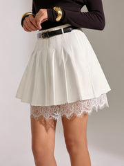 Lace Trim Pleated Mini Skirt