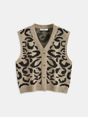 Leopard Print Wool Blend Sweater Vest