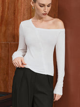 Asymmetric Off-Shoulder Long Sleeve Button T-Shirt