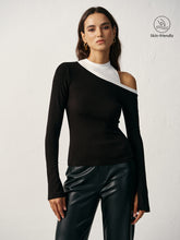 Color Block Asymmetric Cut-Out Long Sleeve T-Shirt