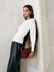 Contrast-Panel Stitch-Trim Knit Top