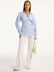 Striped Wrap Back Tie Shirt