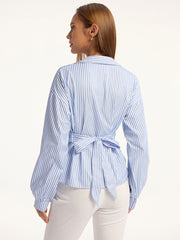 Striped Wrap Back Tie Shirt