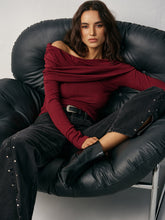 Off-Shoulder Ruched Wool Blend T-Shirt