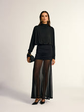 Turtleneck Long Sleeve Drape Ruched Mesh Dress