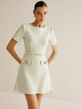 Metal Detail Tweed Belted Mini Dress