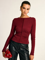 Wool Blend Ruched Long Sleeve T-Shirt