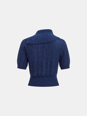 Wool Blend Large Lapel Cable Knit Sweater