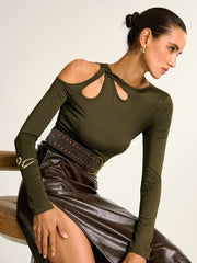 Asymmetric Cut-Out Cold Shoulder Blouse