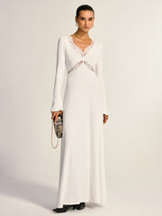 Lace Cross Paneled Long Sleeve Maxi Dress