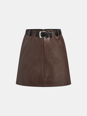 PU Leather Belted Mini Skirt