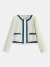 Tweed Contrast Trim Round Neck Blazer