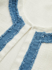 Tweed Contrast Trim Round Neck Blazer