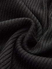 Contrast Collar Metal Button Ribbed Knit T-Shirt