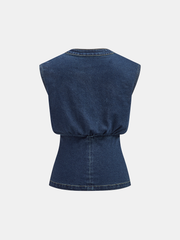 Metal Detail Denim Waist-Cinching Vest