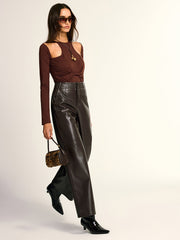 Cut-Out Twist Front Long Sleeve Bodysuit