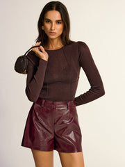 Semi-Sheer Slim Fit Wool Blend Knit Top