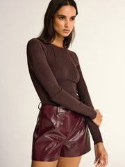 Semi-Sheer Slim Fit Wool Blend Knit Top