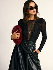 Long Sleeve Sheer Lace Mesh Bodysuit