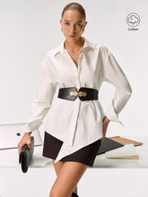 Pure cotton breathable Wide Belted Cotton Asymmetric Shirt
