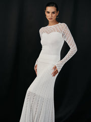 Lace Paneled Long Sleeve Knit Top