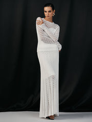 Lace Paneled Knit Maxi Skirt