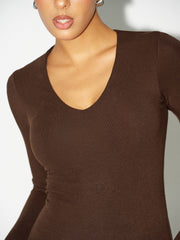 Bra-Free V-Neck Long-Sleeve Top