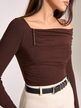 Metal Detail Off-Shoulder Long Sleeve T-Shirt