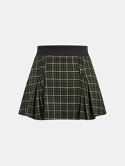 Cotton Pleated Plaid Mini Skirt