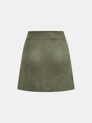 High-Waist Button Front Suede Effect Mini Skirt