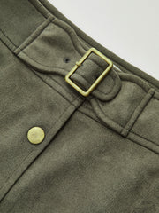High-Waist Button Front Suede Effect Mini Skirt